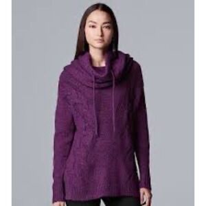 Simply Vera Purple Orchid Cable Knit Removable Cowl Neck Sweater‎ Size XL NWOT
